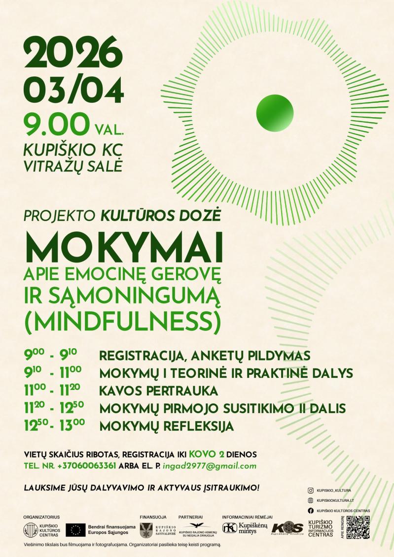 Mokymai apie emocinę gerovę ir sąmoningumą (Mindfulness)