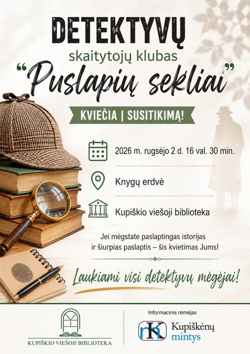 Detektyvų skaitytojų klubas „Puslapių sekliai“ kviečia į naujo sezono susitikimą