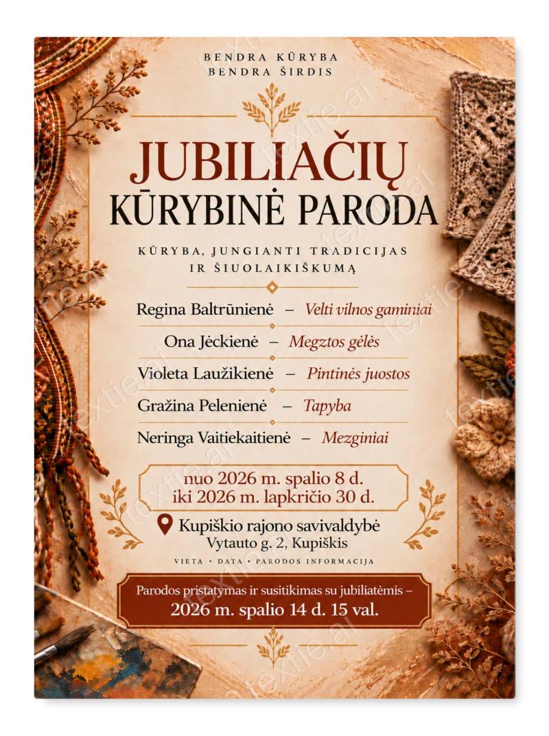 Kupiškio krašto tautodailininkių darbų parodos „Jubiliačių kūrybinė paroda“ pristatymas